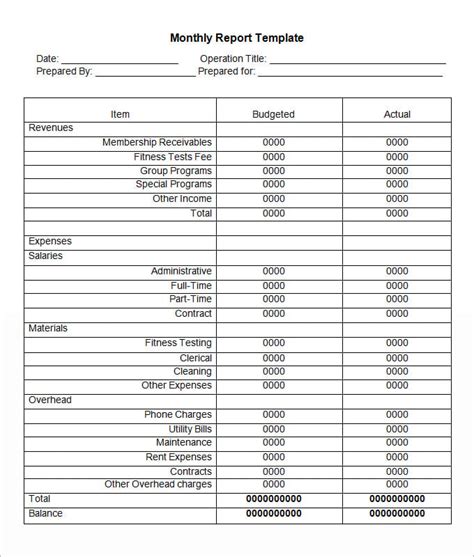 Free Monthly Report Template