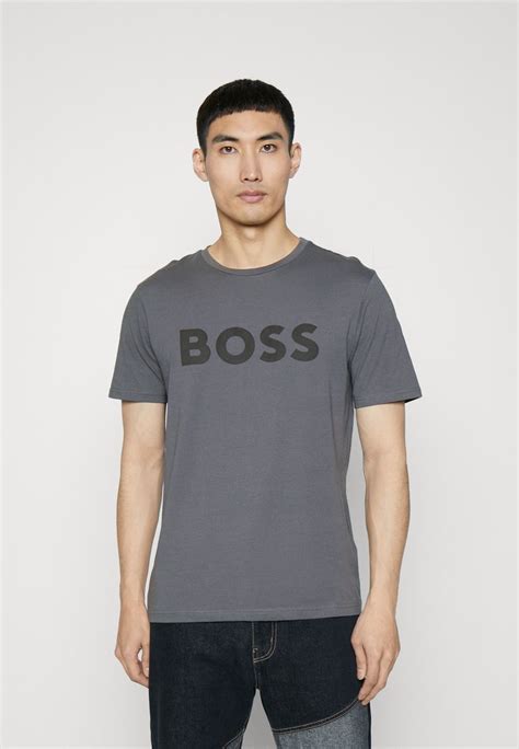 Boss Thinking T Shirt Med Print Dark Grey Grå