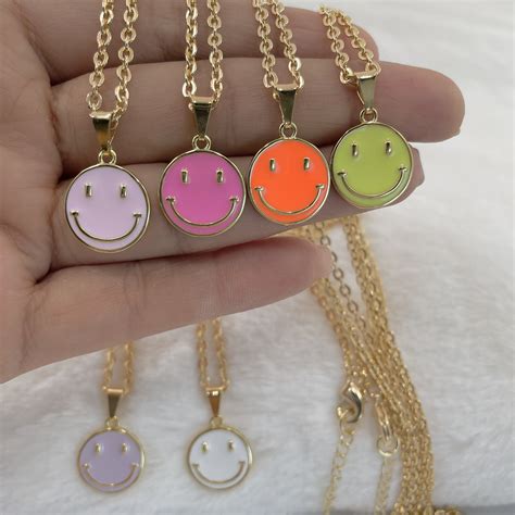 Smiley Face Necklace Emoji Necklace Gold Smiley Face Charm Necklace