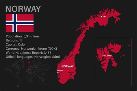 Highly Detailed Norway Map With Flag Capital And Small Map Of The