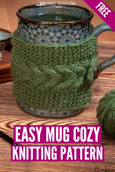 A Free Mug Cozy Knitting Pattern With A Simple Cable Stitch Detail