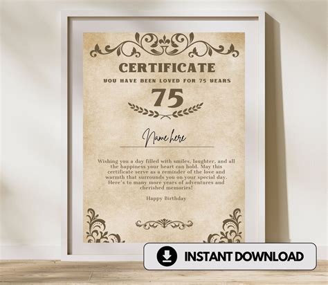 75er Geburtstag Poster Geburtstagsurkunde Printable Geburtstagsdeko