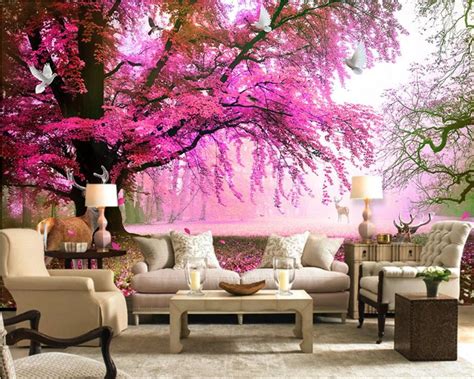 Beibehang Custom Wallpapers Fantasy Sakura Trees Sika Deer Tv Walls