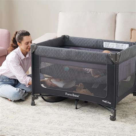 Pamo Babe Magic Fold Baby Playard With Removable Bassinet Step To Set Portable Crib With
