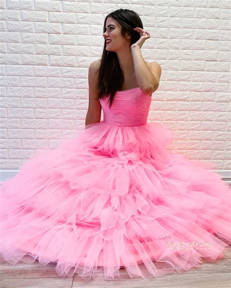 Ball Gown Strapless Layered Pink Prom Dress · Sugerdress · Online Store