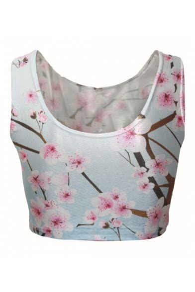 Sleeveless Blossoms Print Scoop Neck Crop Tank