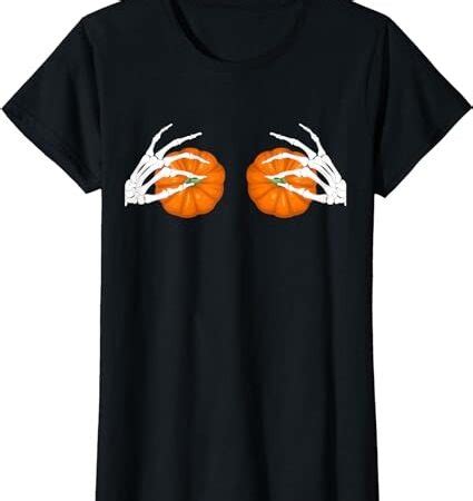 Womens Halloween Women S Bikini Boob Pumpkin Skeleton Hand On Breast T