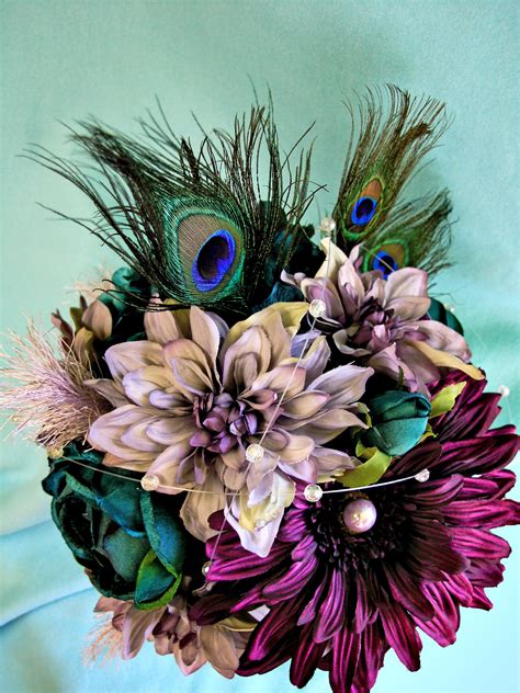 Purple Peacock Peacock Wedding Flowers Purple Silk Bridal Bouquet