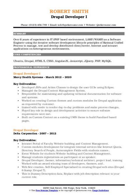 Drupal Developer Resume Samples Qwikresume