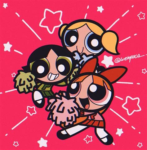 The Powerpuff Girls Cartoon Characters Are Flying Through The Air With