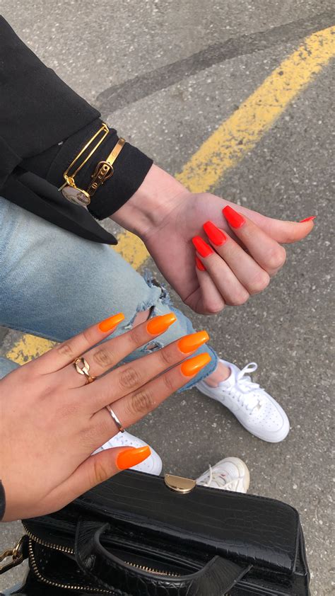 Red and Orange Neon Nails | Neon orange nails, Neon nails, Orange nails