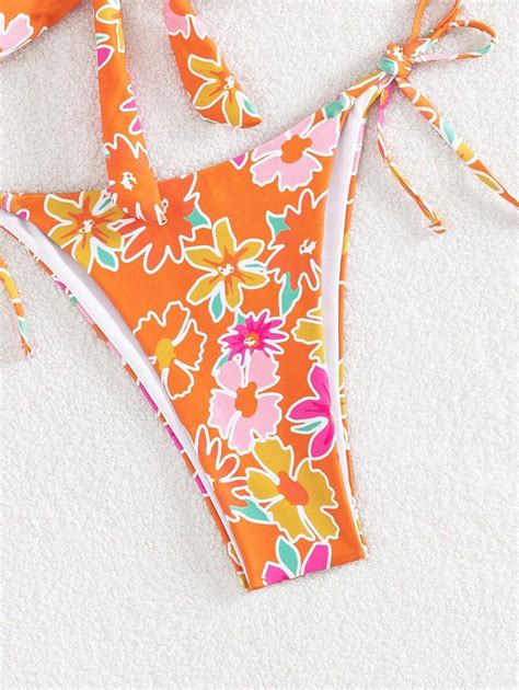 Floral Print Tie Shoulder Bikini Set SHEIN UK