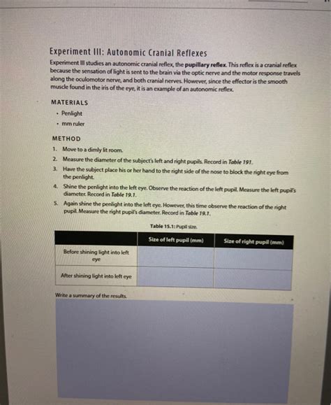 Solved Experiment Ill: Autonomic Cranial Reflexes Experiment | Chegg.com