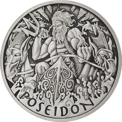 Tuvalu Olympische Götter 2 Ausgabe Poseidon 2021 1 oz Silber Antik F