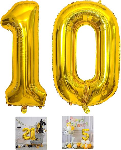 Amazon.com: 10 Number Balloon Gold 40 inch Big Foil Mylar 10th Balloons ...