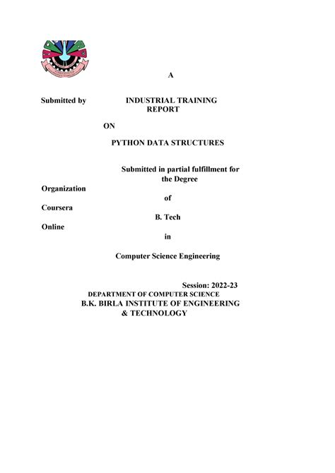 Python Data Structures Report A Submitted By INDUSTRIAL TRAINING