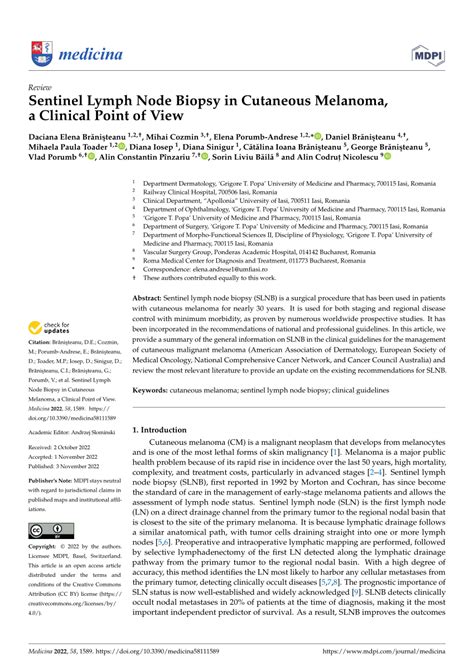 PDF Sentinel Lymph Node Biopsy In Cutaneous Melanoma A Clinical