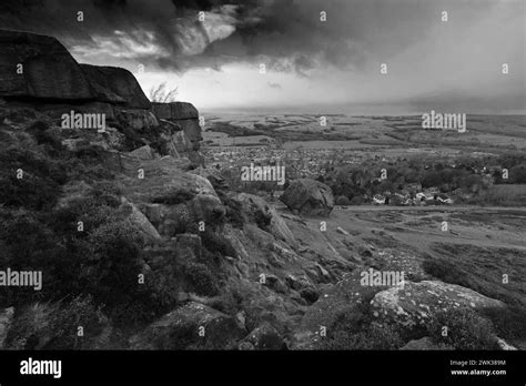 The Cow and Calf rocks on Ilkley Moor, Ilkley town, West Yorkshire ...