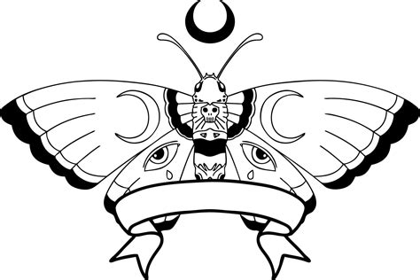 traditional black linework tattoo with banner of a moth 11785323 Vector ...