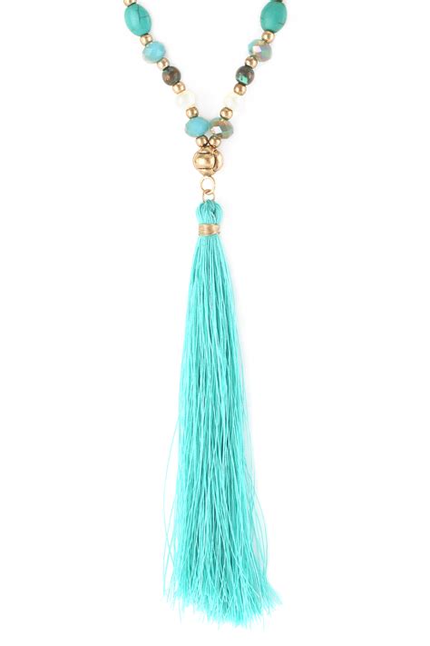 Multi Beaded Tassel Pendant Necklace Necklaces