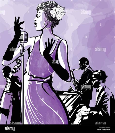 Jazz Singer With Saxophone Double Bass And Piano Vector Illustration Stock Vector Image And Art