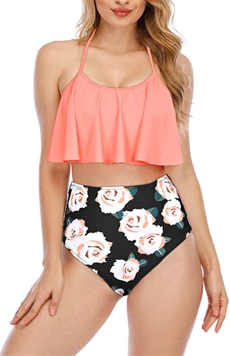 Women S High Waisted Tummy Control Flounce Bikini Set Two Piece Wf Shopping
