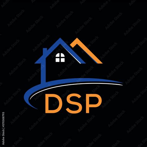 DSP house logo, letter logo. DSP blue image on black background and ...