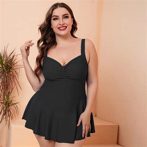 Jual Baju Renang Wanita Jumbo Big Size One Piece Swimdress Hitam Polos