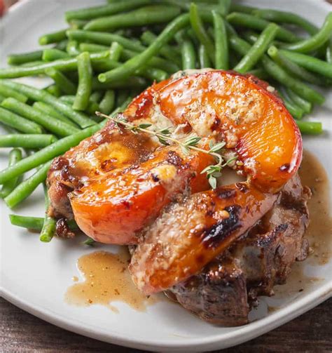 Skillet Balsamic Pork Chops With Peaches And Gorgonzola Basil And Bubbly