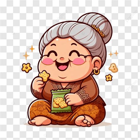 vektor nenek gemuk lucu  makan  kartun vektor nenek vektor