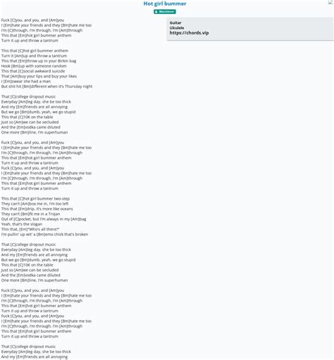 Hợp âm Hot girl bummer cảm âm tab guitar ukulele lời bài hát