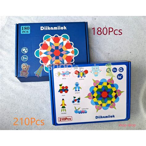 Jual Mainan Edukasi Anak Puzzle Kayu Geometri Pattern Block Montessori Creative Shape Puzzle