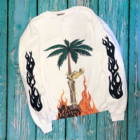 Свитшот белый Palm Angels BURNING SKELETON кофта Палм Анжелс XS (ID ...