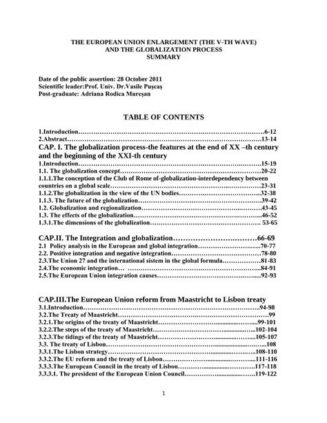 Pdf Table Of Contents Cap I The Globalization Process The