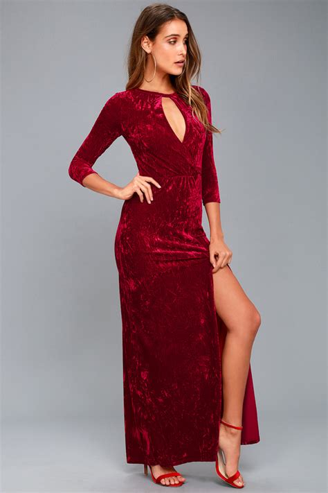 Chic Wine Red Dress Velvet Maxi Dress Velvet Gown Lulus