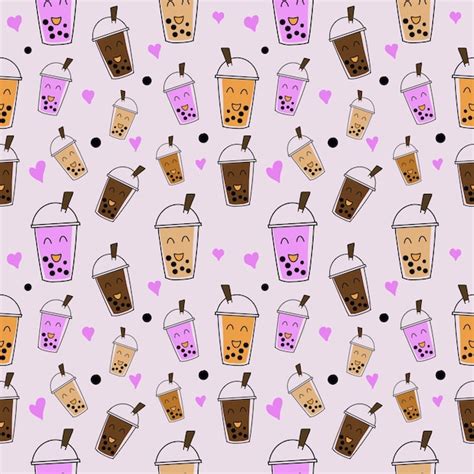 Premium Photo Seamless Pattern Illustration Cartoon Cute Ice Milk Tea