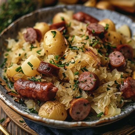 Polish sausage Sauerkraut and potatoes | Delectable Recipe