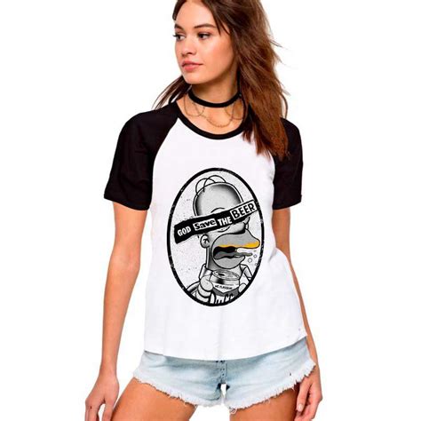 Camiseta Raglan Sex Pistols Homer Simpsons God Save The Beer Tamanho Adulto Na Cor Branca