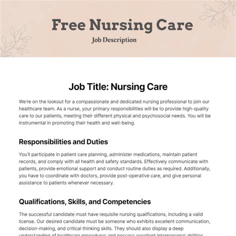 Free Nursing Care Job Description Template Edit Online And Download