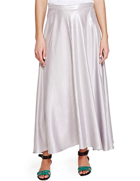 P3runa Silver Metallic Maxi Skirt Size 8 To 22