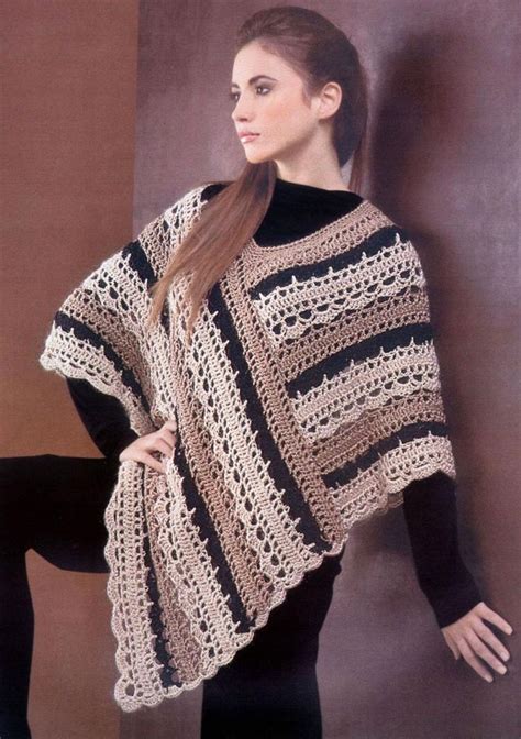 Instant Download Crocheted Poncho Crochet Pdf Pattern Crochet Striped Poncho Adult Size Etsy