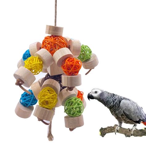 Bird Chew Toy Block Knots Tearing Toy Multicolored Rattan Ball Parrot