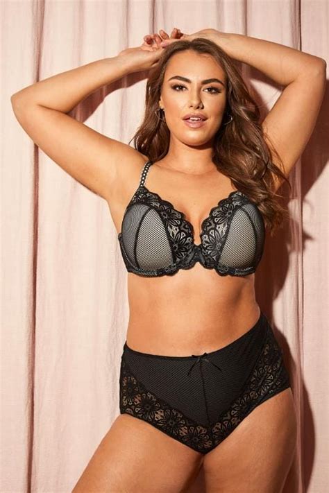 Black Nude Fishnet Daisy Lace Plunge Bra Yours Clothing