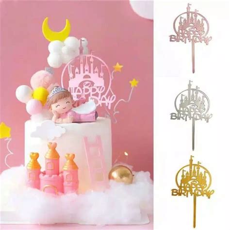 CAKE TOPPER ISTANA HAPPY BIRTHDAY HBD TUSUKAN HEPI BDAY CASTLE PRINCESS