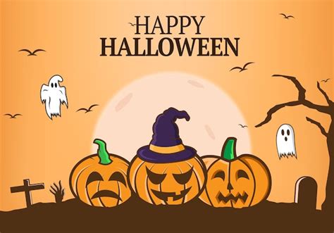 Premium Vector Premium Vector With Three Pumpkins Halloween Background