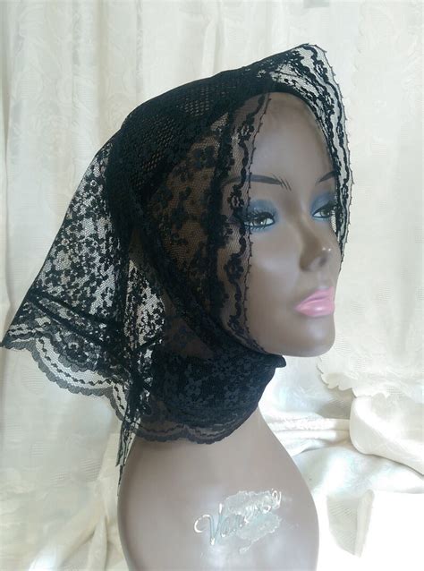 Lace Mantilla Catholic Head Covering Triangle Chapel Scarf Black Funeral Sanctuary Mourning