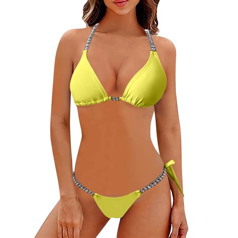 Niewtr Women Triangle Halter Thong Bikini Set Ruffle Sexy String Two