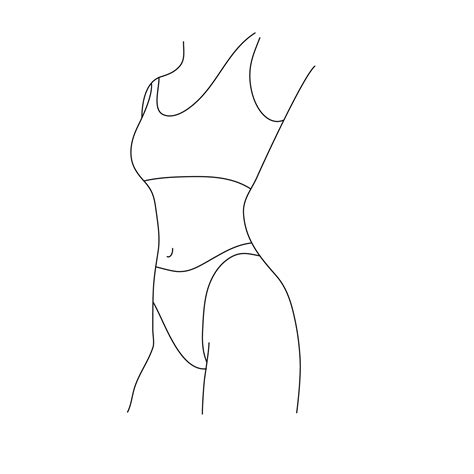 Vector Beautiful Women Body Illustration Minimalist Linear Female Figure Abstract Lingerie