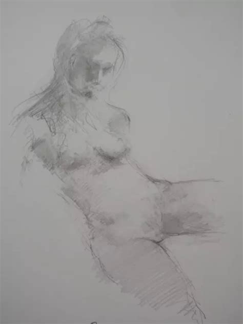 Original Expressive Pencil Drawing Of A Male Nude Crouched Profile Pose