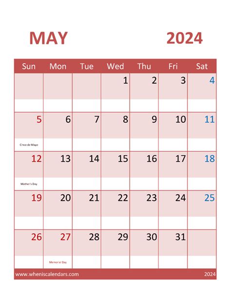 Printable Calendar Free May 2024 Monthly Calendar